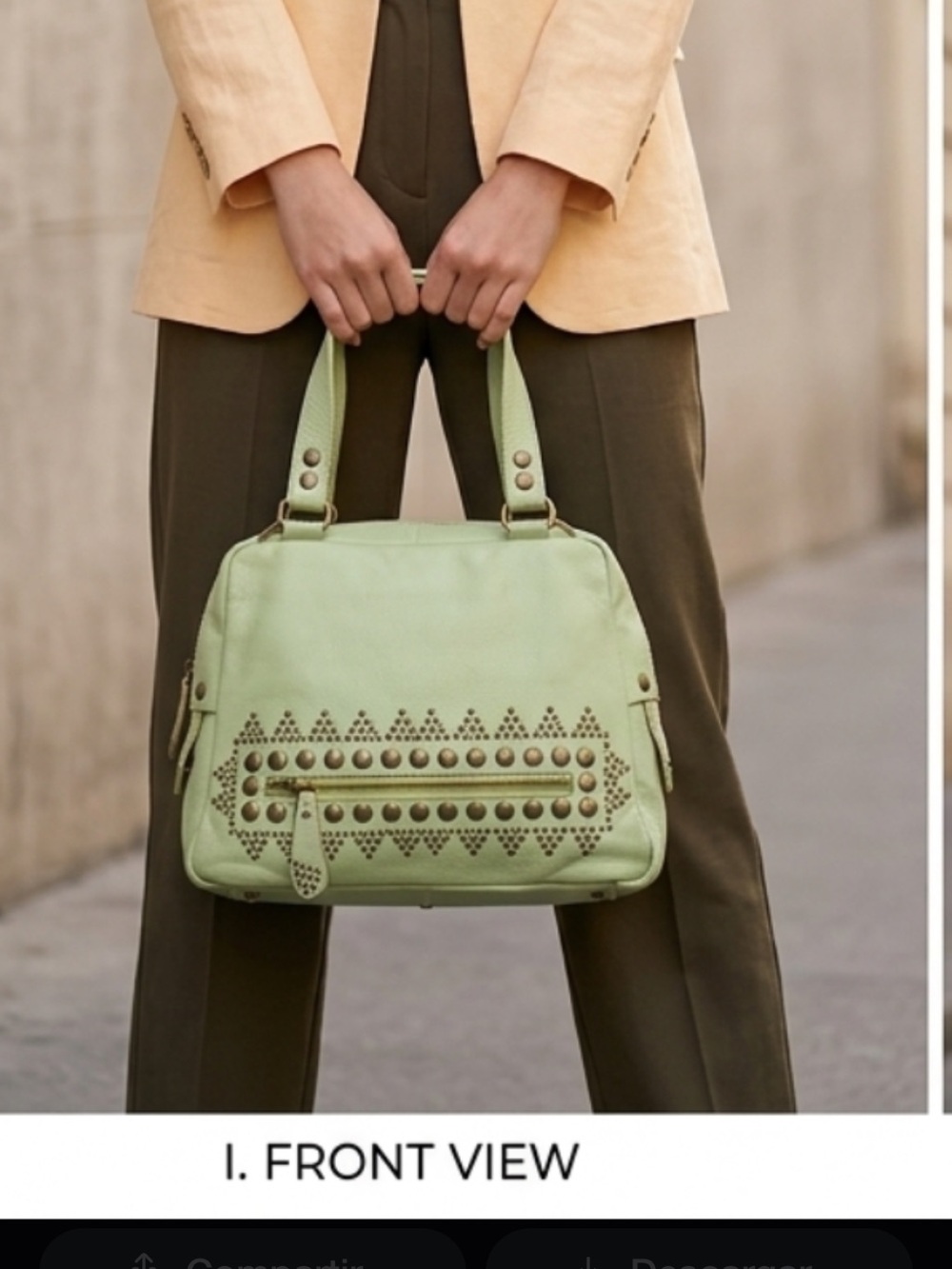 Mint Green Studded Top-Handle Satchel for Women